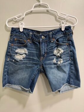 American Eagle Outfitters Distressed Mid-Blue Denim Jean Shorts